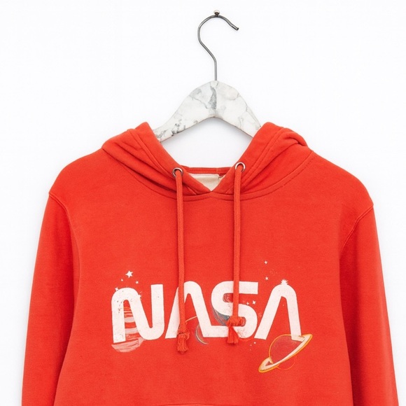 NASA H&M L.O.G.G Label Of Graded Goods Drawstring Medium Hoodie Women Orange - Picture 2 of 2
